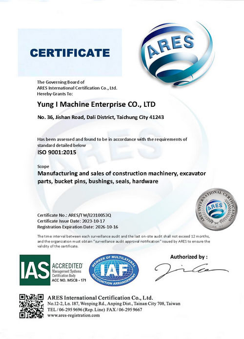YUNG I Machine Congratulations on passing the ISO 9001:2015 quality management system