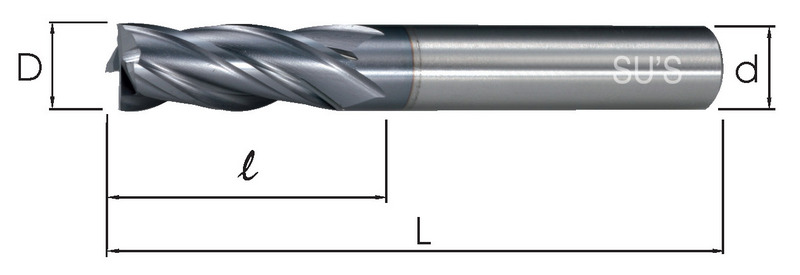 SU'S 高鈷端銑刀 覆TiCN標準4刃型 