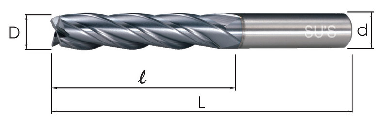 高鈷端銑刀 覆TiCN長4刃型 PIC SU'S