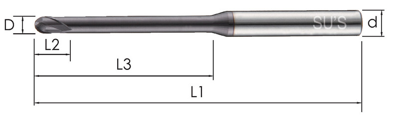 長頸小徑2刃鎢鋼球型立銑刀-台灣蘇氏SU'S