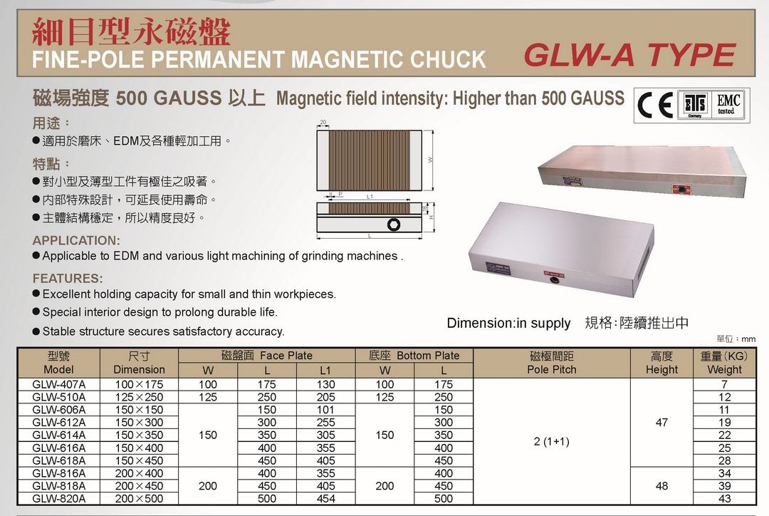 細目型永磁盤 Fine-Polo Permanent Magnetic Chuck
