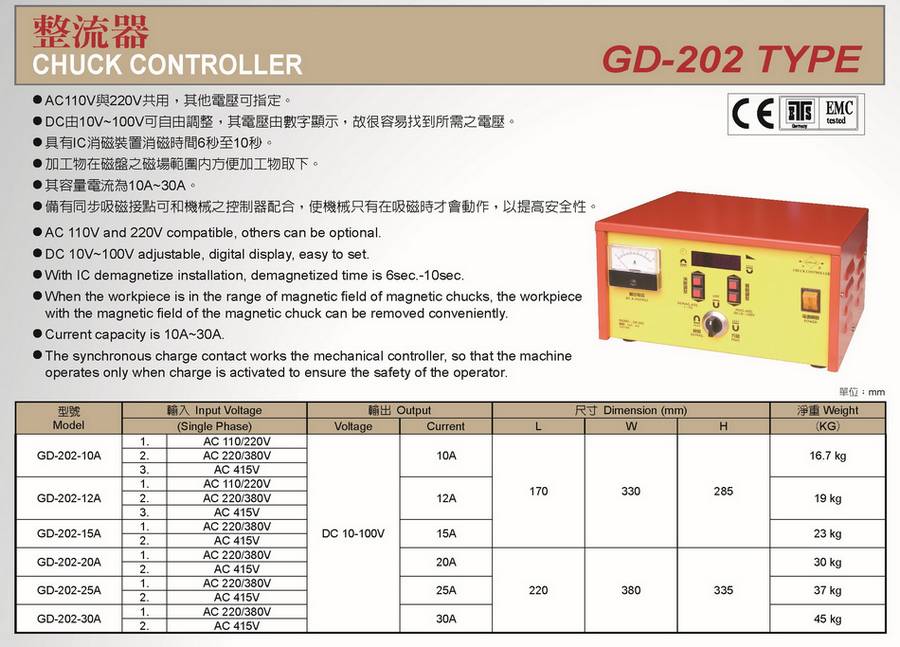 整流器GD-202 Chuck Controller 規格